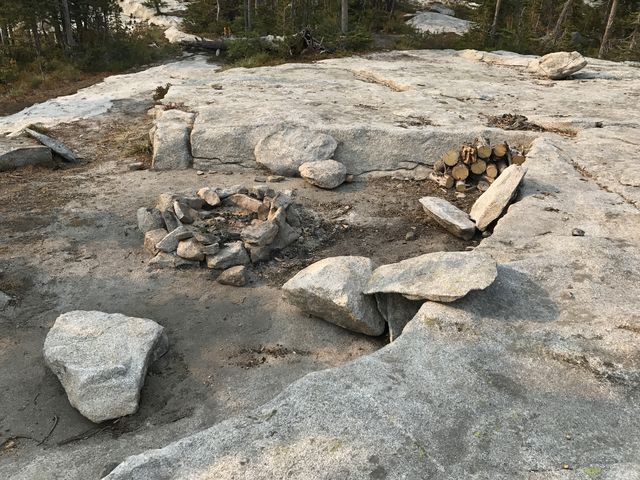 Campsite on a granite shelf on Long Mountain Lake